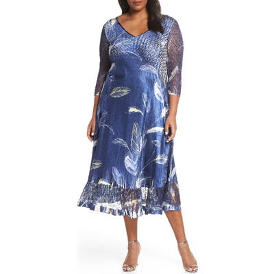 Plus Size Komarov Print Charmeuse A-Line Dress, Blue