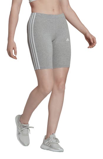 Shop Adidas Originals Adidas Essential 3-stripes Bike Shorts In Medium Grey Heather/white