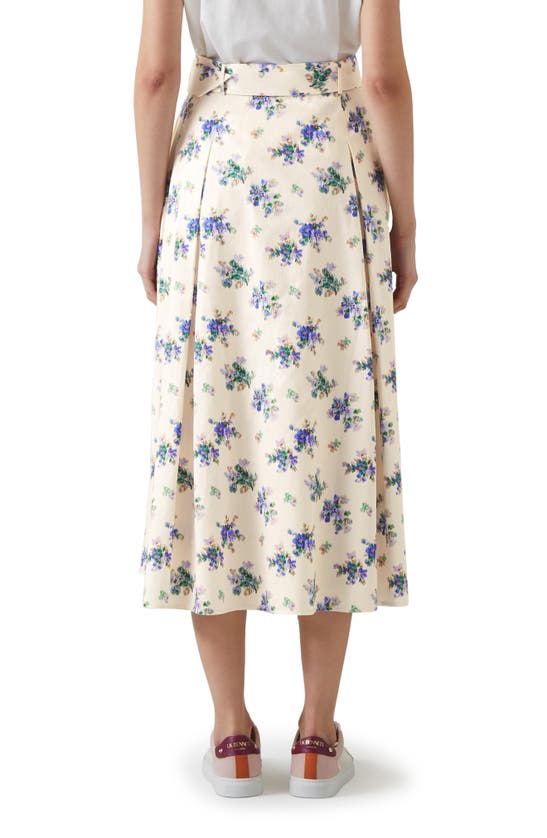 Shop Lk Bennett Elodie Floral Belted Organic Cotton Midi Skirt In Cream