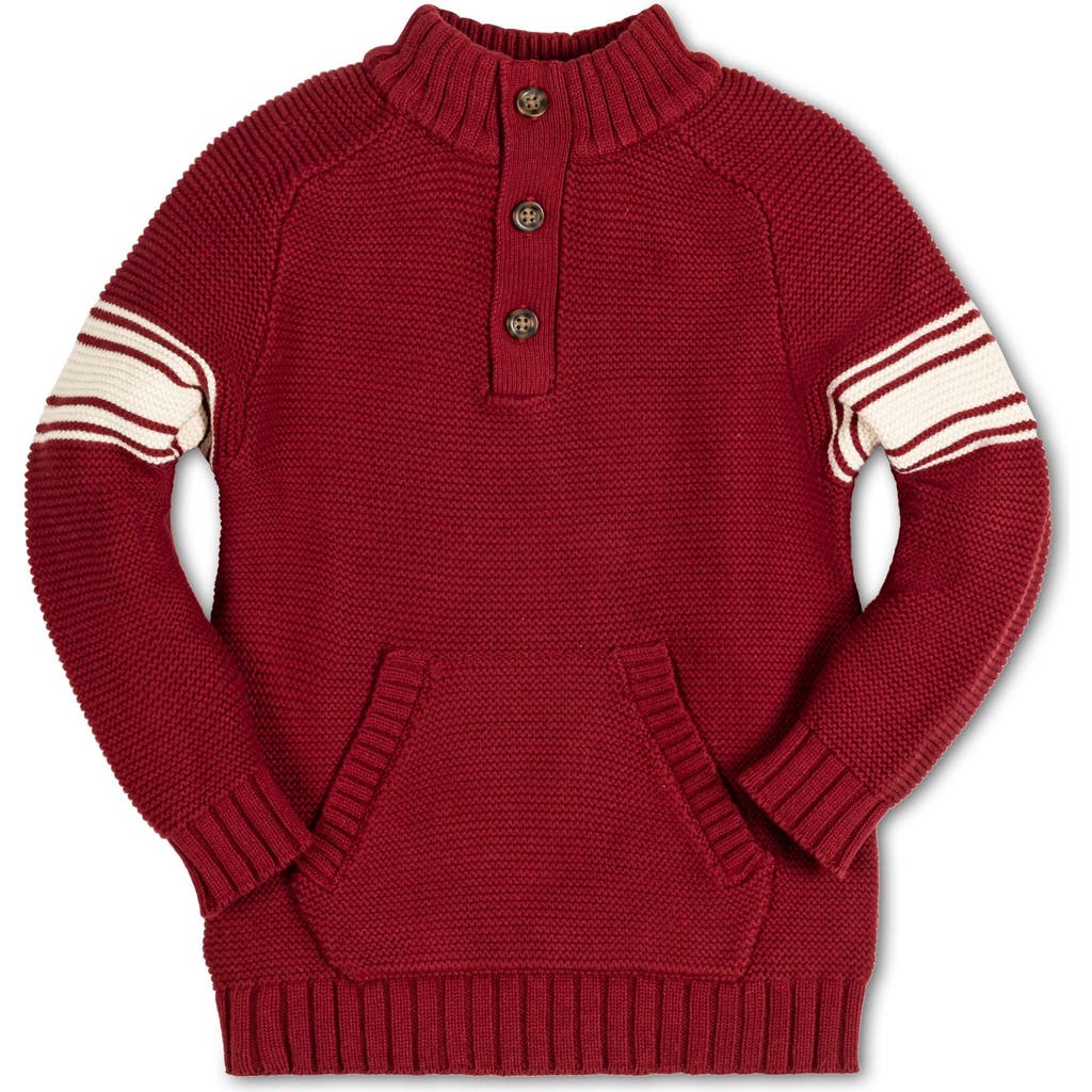 Hope & Henry Baby Boys' Organic Mock Neck Kanga Sweater, Infant In Dark Red With Sleeve Stripes