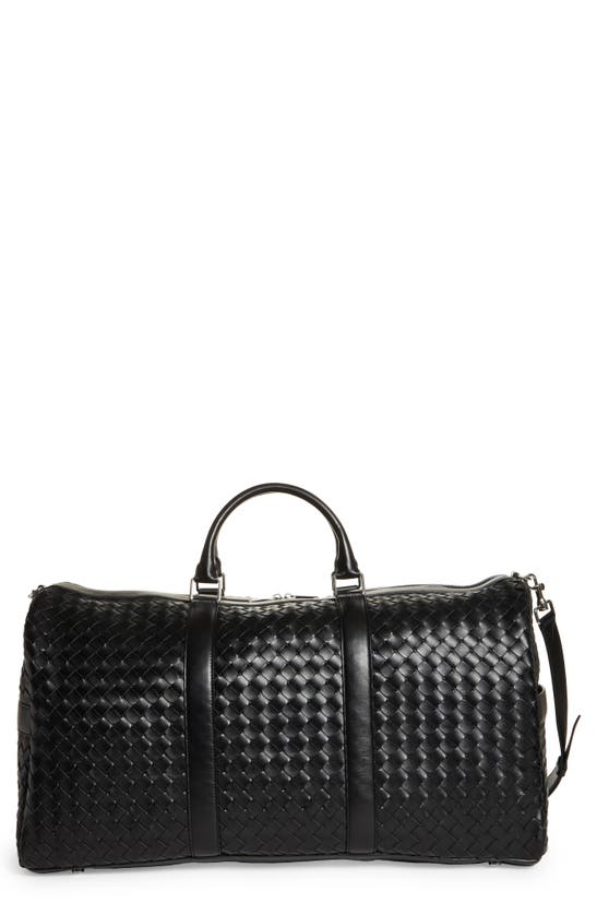 Bottega Veneta Large Intrecciato Leather Duffle Bag In Black-silver ...