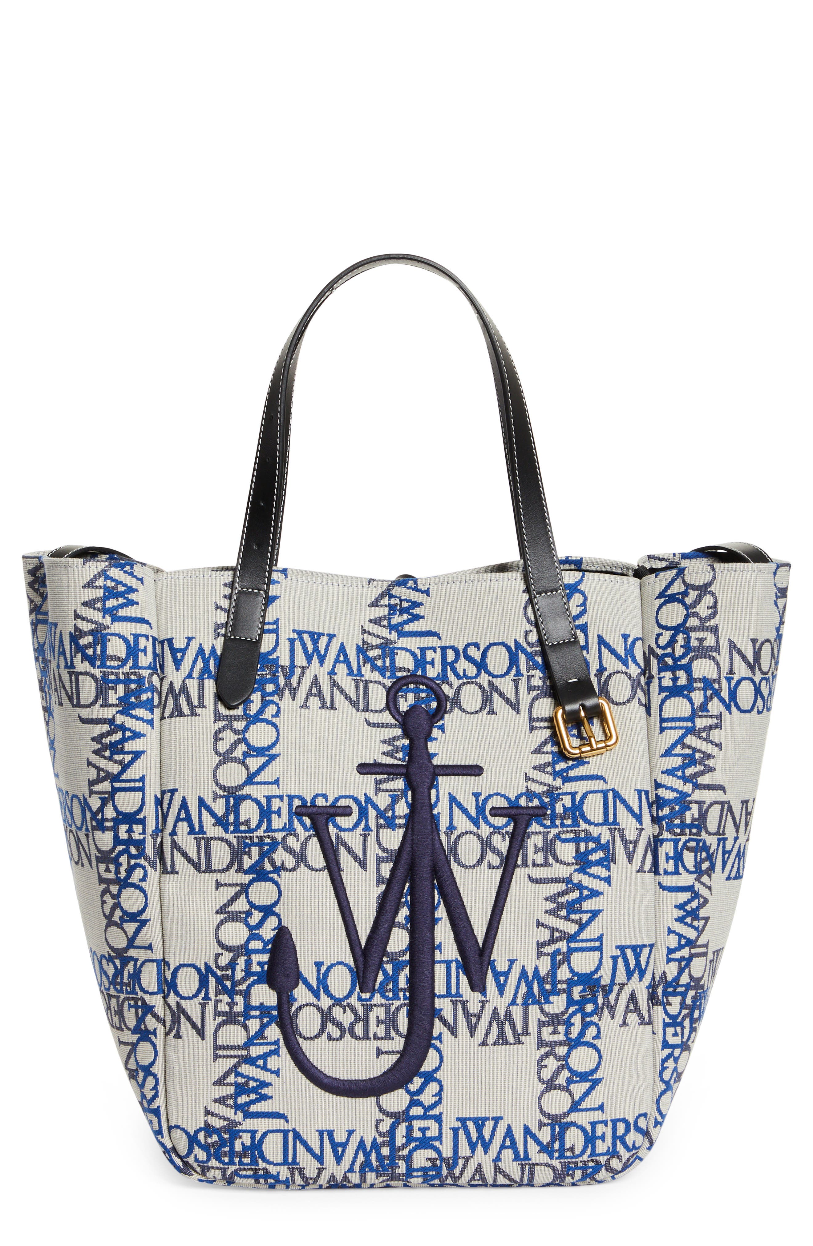 JW Anderson Cabas Jacquard Tote in Black/Off White/Blue