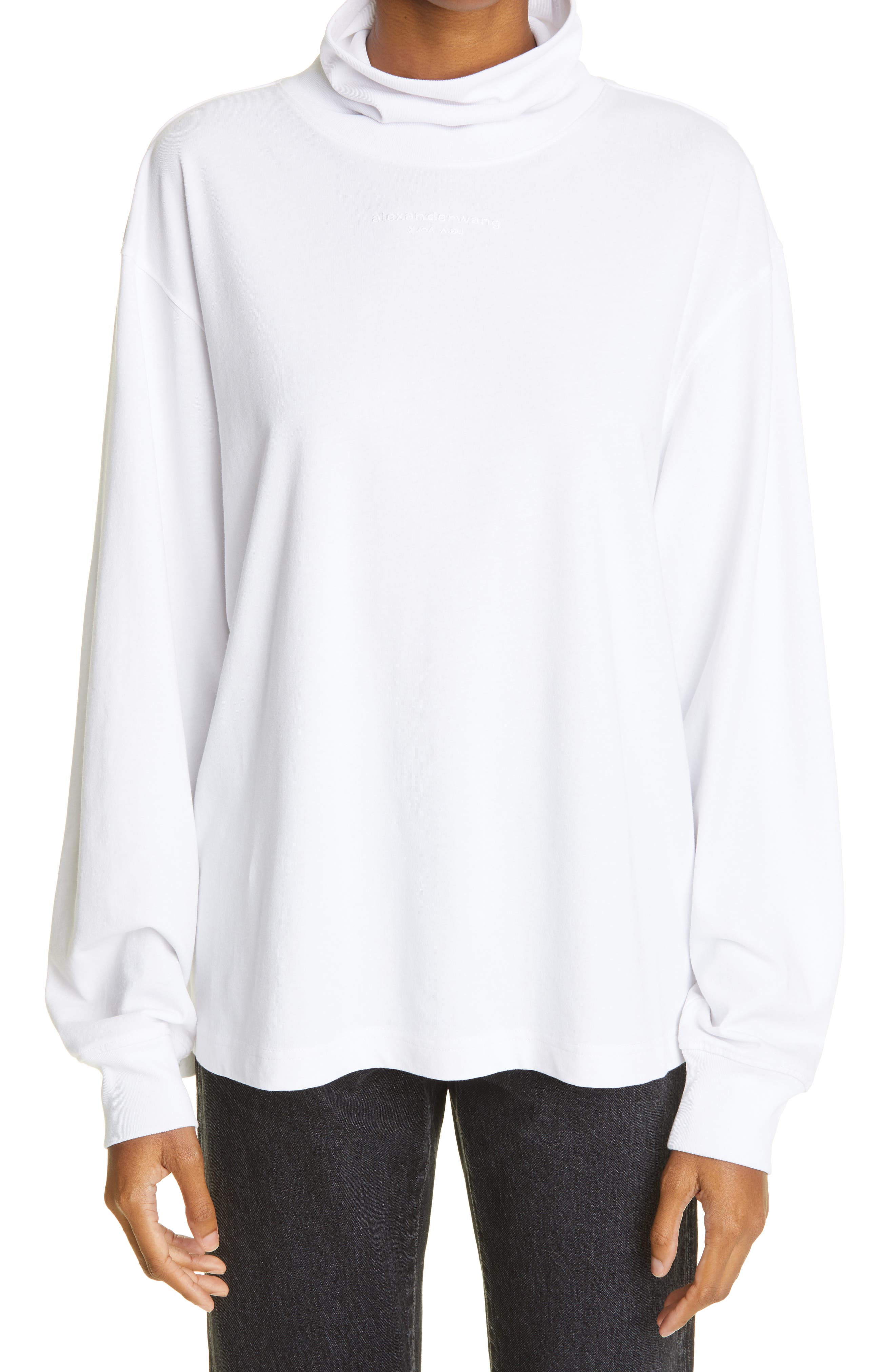 Alexander Wang Turtleneck Long Sleeve T-Shirt in White at Nordstrom, Size X-Large
