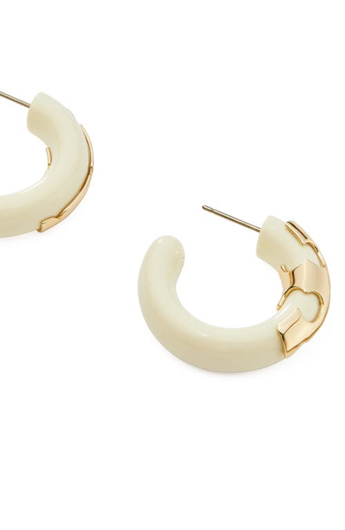 Shop Tory Burch Resin Hoop Earrings In Tory Gold/cream