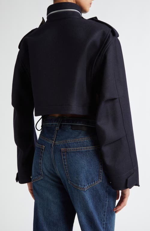 Shop Sacai Pinstripe Melton Wool Crop Military Jacket In Dark Khaki/navy