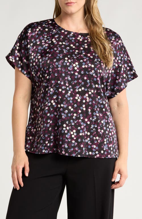 Shop Anne Klein Polka Dot Short Sleeve Top In Anne Black/deep Plum Multi