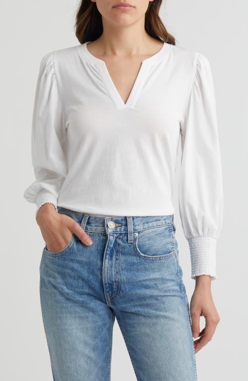 Flora Long Sleeve Cotton Peasant T-Shirt in White