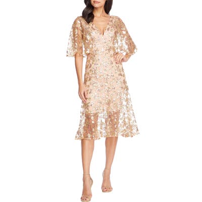 Dress The Population Roseanna Lace Sequin Fit & Flare Dress, Yellow