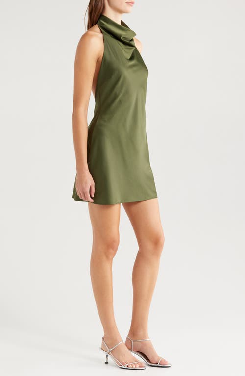 Shop Lulus Gorgeous Endeavor Halter Neck Matte Satin Cocktail Minidress<br /> In Olive