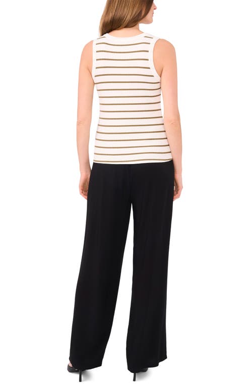 Halogen ® Stripe Rib Tank In Olive Branch/cream Stripe