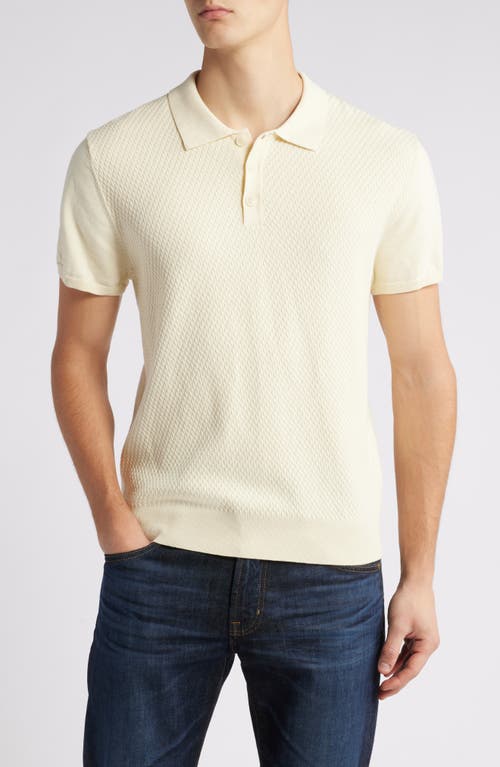 Schott NYC Basket Weave Cotton Knit Polo in Off White 