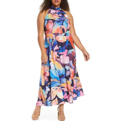 Plus Size Tahari Halter Neck Midi Dress, Blue