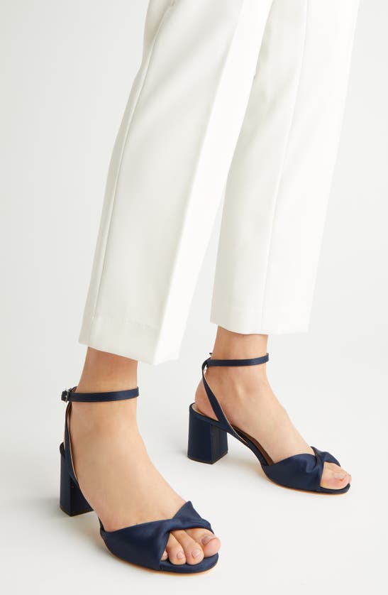 Shop Nina Nigella Glitter Ankle Wrap Sandal In New Navy Luster Satin
