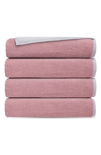 Brooks Brothers Set Of 4 Double Face Turkish Cotton Washcloths In White/blush