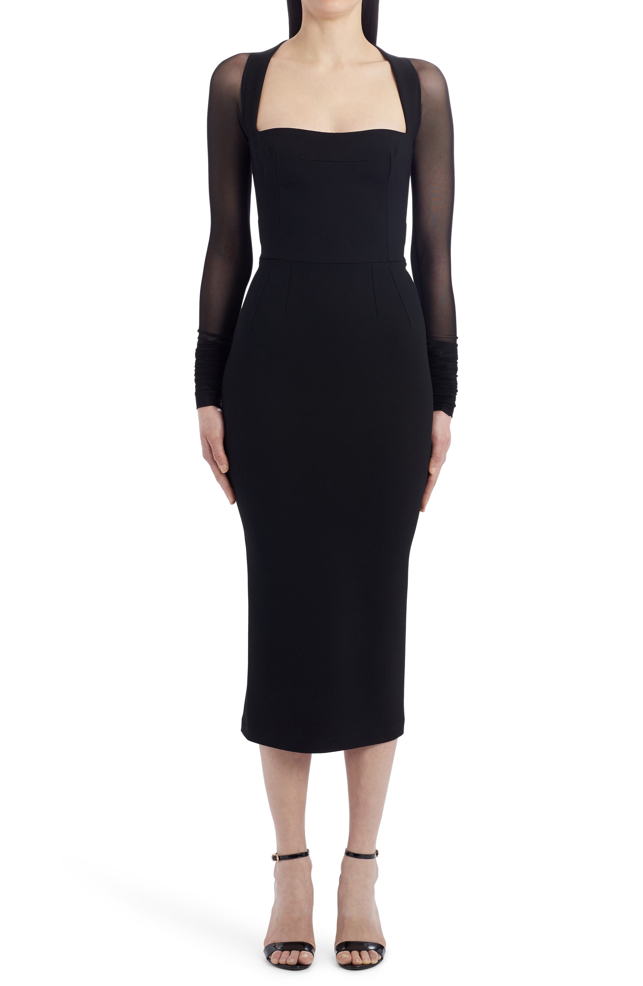 black long sleeve sheer dress