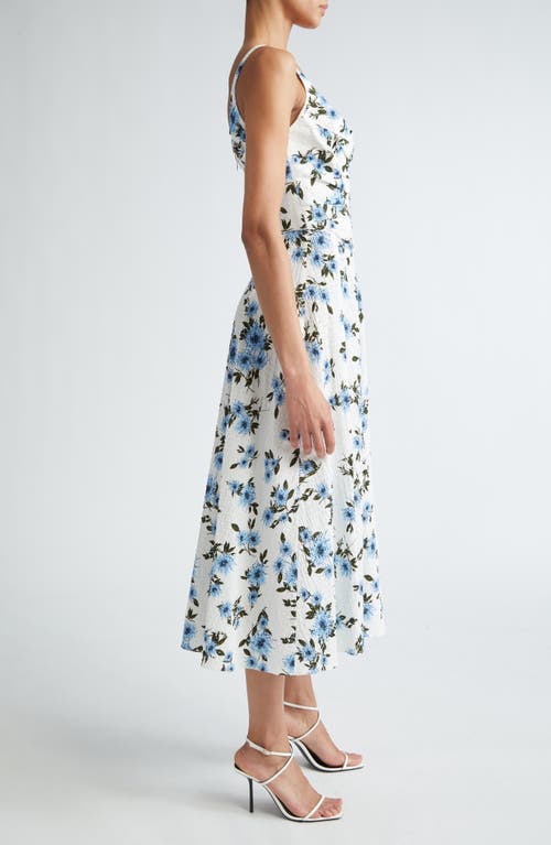 Shop Emilia Wickstead Verena Dahlia Print Clip Dot Seersucker Midi Dress In Small Dahlia Baby Blue