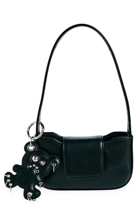 Dylan Faux Leather Shoulder Bag with Teddy Bear Bag Charm