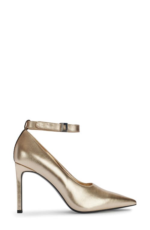 Karl Lagerfeld Sury Womens Metallic Man Made Ankle Strap In White Gold