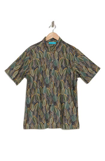 Shop Tori Richard Leaf A Little Short Sleeve Button-up Shirt In Charcoal