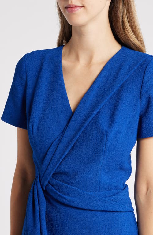 Shop Black Halo Portia Faux Wrap Crepe Sheath Dress In Cobalt