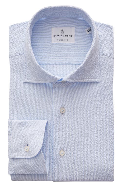 Crinkle Stretch Button-Up Shirt in Light Pastel Blue