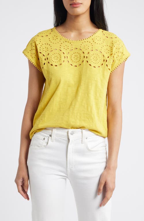 Boden Sasha Eyelet Cotton T-Shirt Ceylon Yellow at Nordstrom,