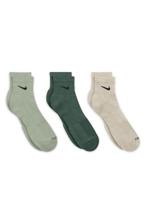 Shop Nike Dri-fit Everyday Plus 3-pack Cushioned Training Ankle Socks In Green/beige Multi