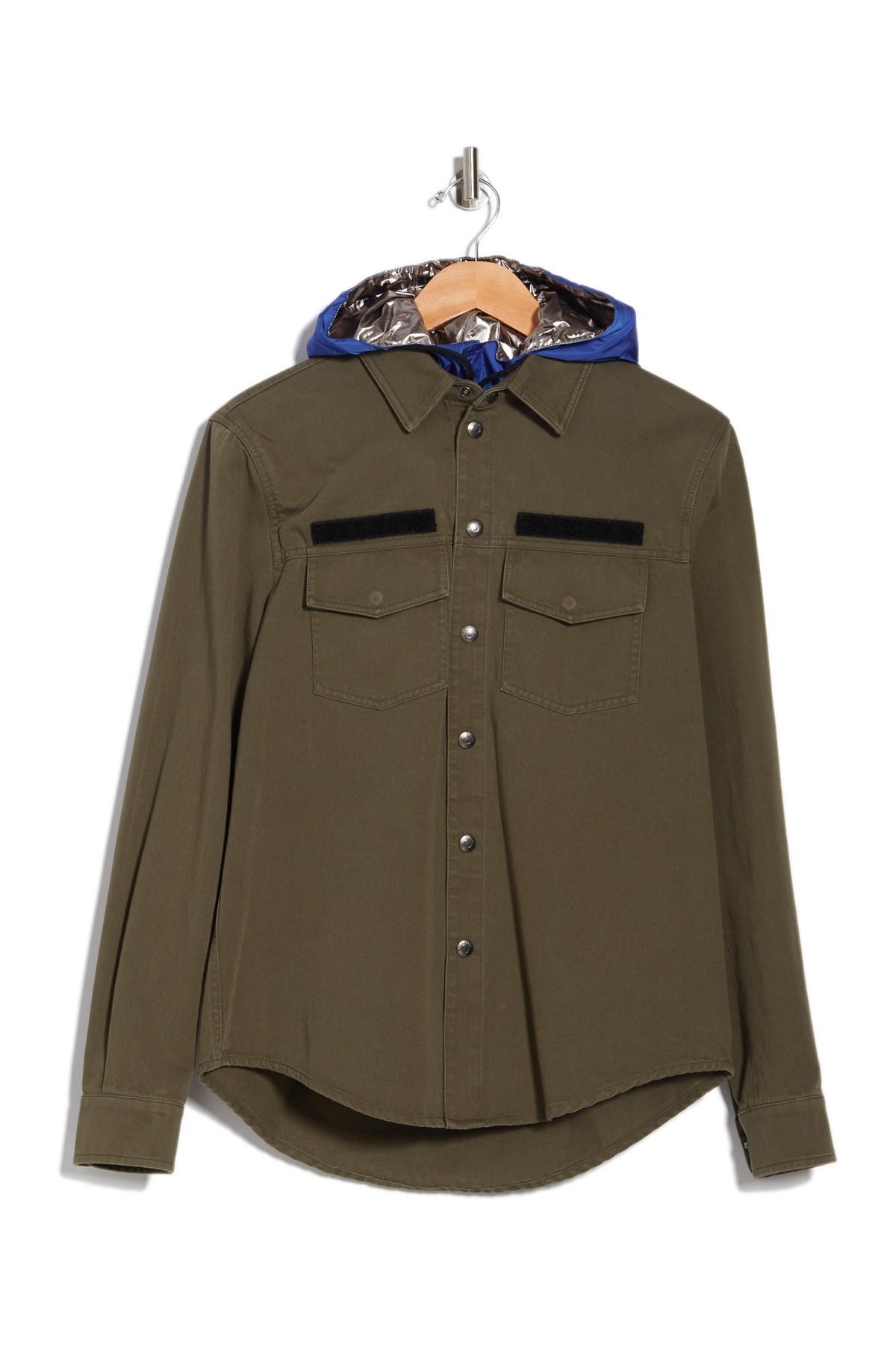 Valentino Hooded Shacket In Olive/blu Royal