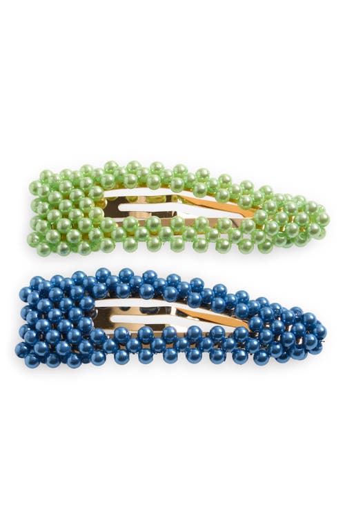 2-Pack Assorted Beaded Hair Clips in Blue- Green