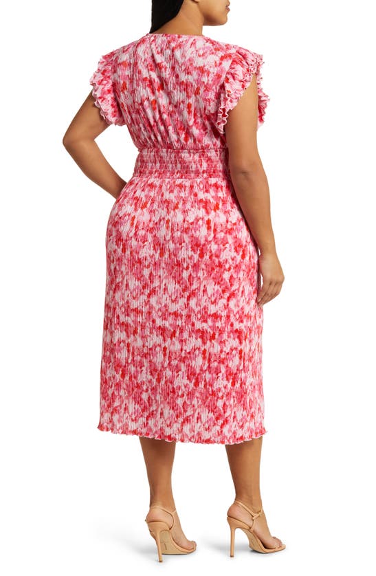 Shop Chelsea28 Flutter Plissé Midi Dress In Pink- Red Artful Petals