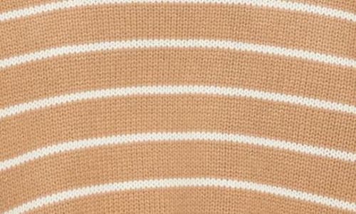 Shop T Tahari Saddle Stripe Long Sleeve Sweater In Khaki/snow Globe Stripe