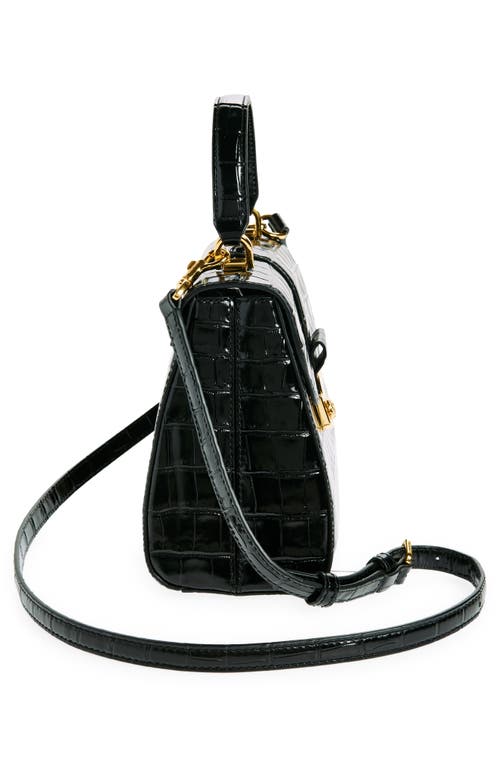 Veronica Beard Crest Croc Embossed Leather Top Handle Bag In Black