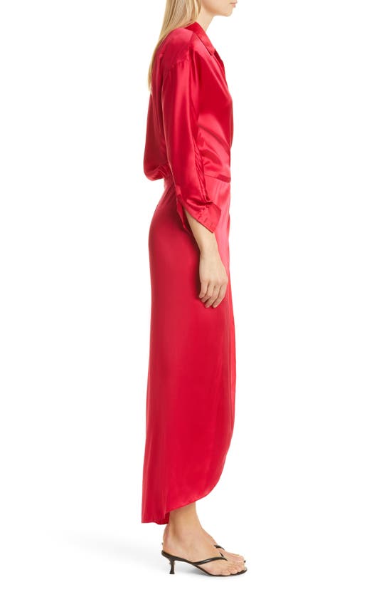 Twp Nights At Hotel Du Cap Long Sleeve Silk Wrap Shirtdress In Raspberry