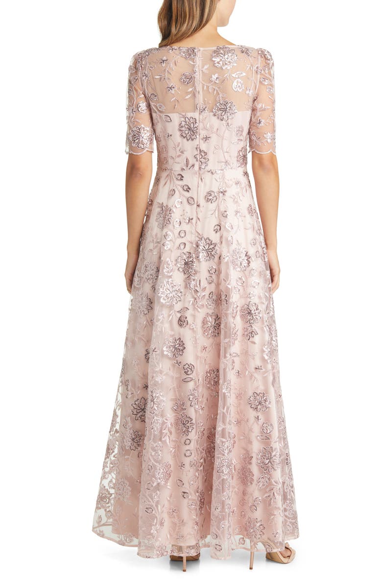 Eliza J Sequin Floral Illusion Lace Fit & Flare Gown Nordstrom