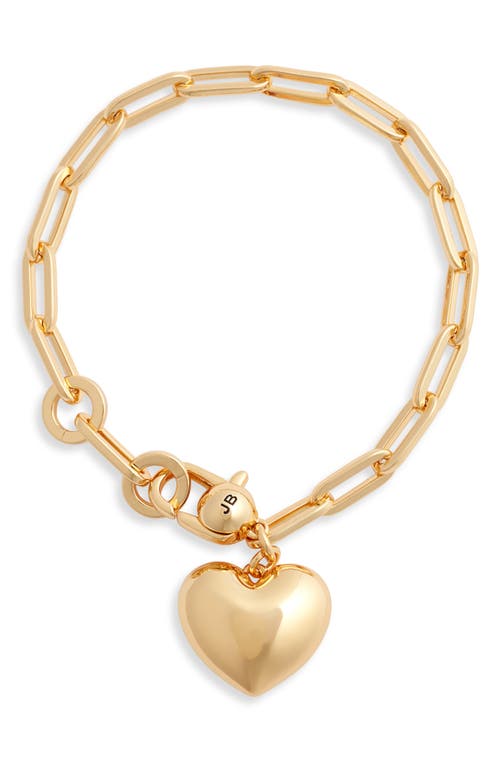 Puffy Heart Charm Paper Clip Chain Bracelet in Gold