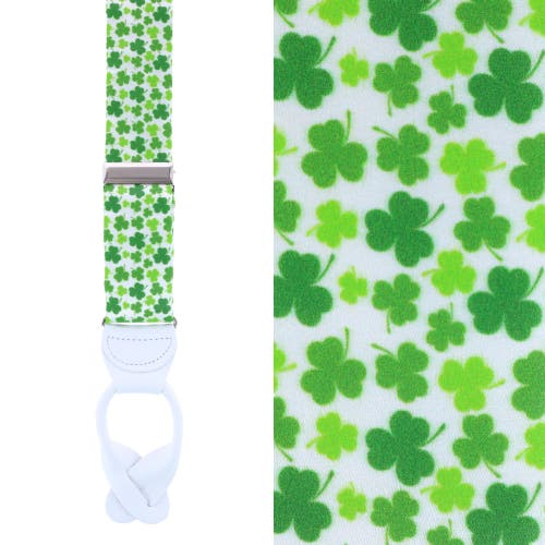 Trafalgar White Shamrock Silk Button End Suspenders 