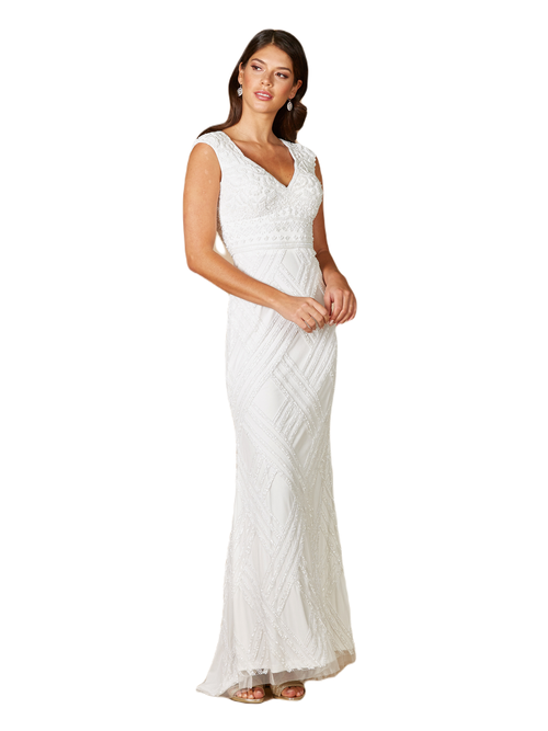 Shop Lara New York Fabiana Cap Sleeve Beaded Wedding Gown In Ivory