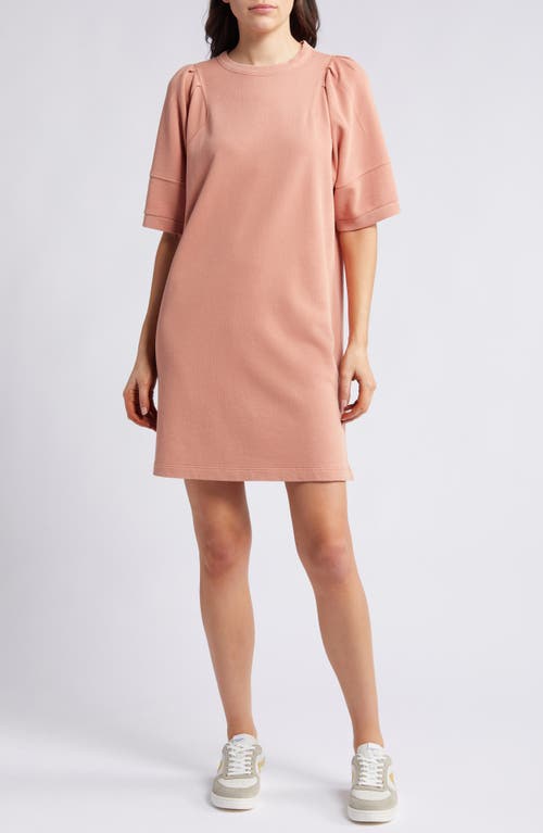 Pleat Elbow Sleeve Sweatshirt Dress in Pink Dawn