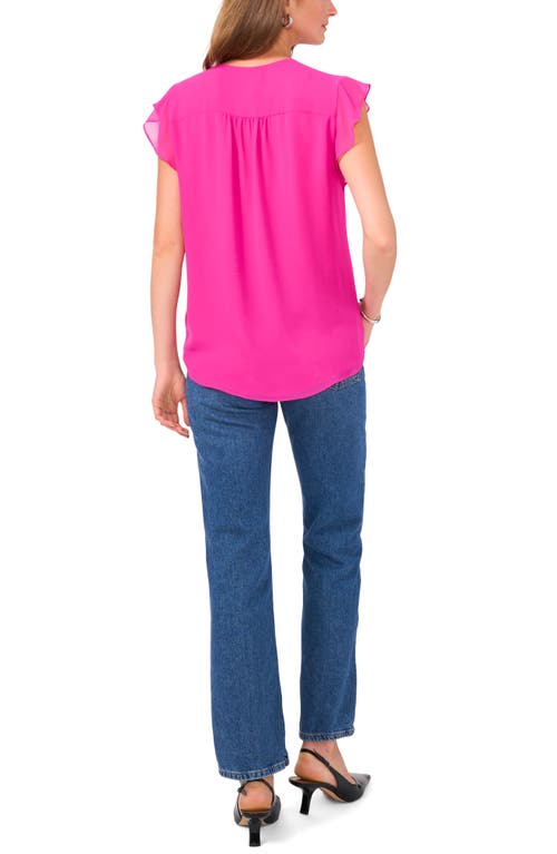 Vince Camuto Flutter Sleeve Top In Fiercly Fuchsia