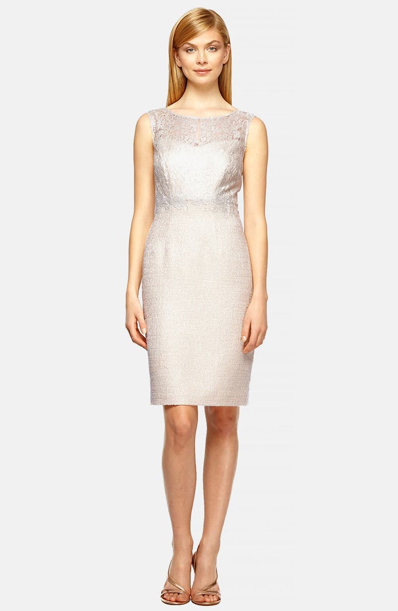 Kay Unger Illusion Lace & Tweed Sheath Dress | Nordstrom