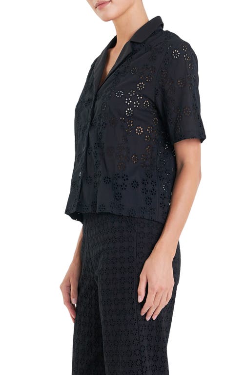 Shop English Factory Floral Eyelet Cotton Camp Shirt In Black