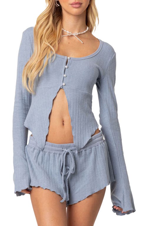 EDIKTED Stay Cozy Split Front Top Light-Blue at Nordstrom,