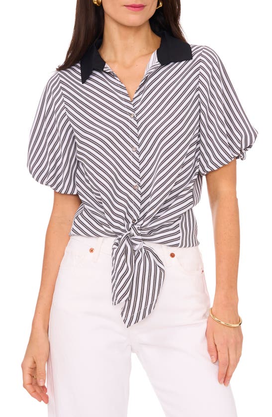 Shop Vince Camuto Tie Front Puff Sleeve Shirt In Coastal Grey
