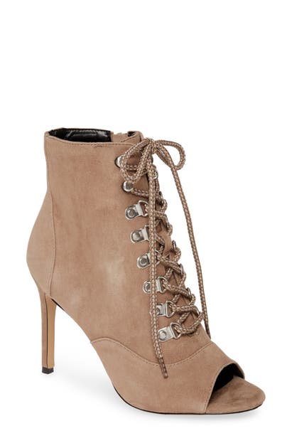 Charles David Charlye Lace-up Peep Toe Bootie In Truffle Suede | ModeSens