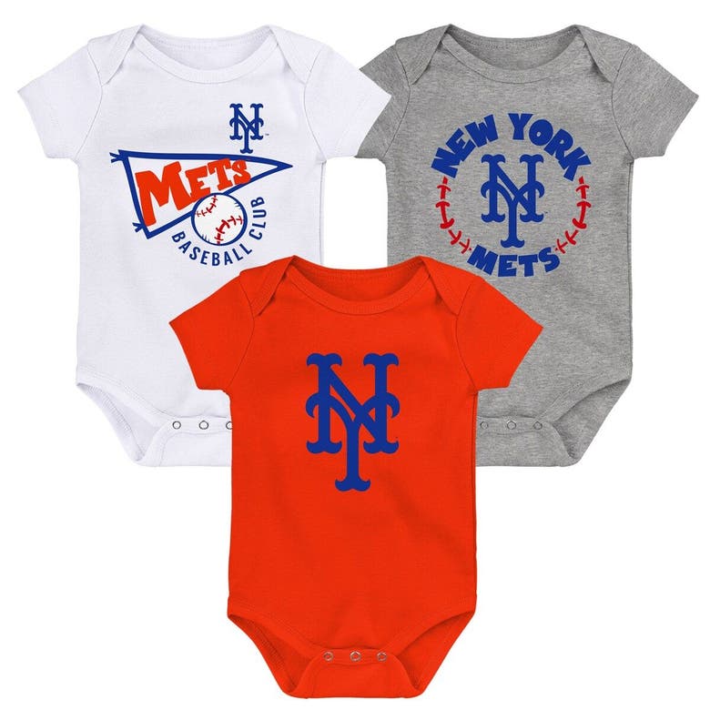 Shop Outerstuff Infant Orange/white/heather Gray New York Mets Biggest Little Fan 3-pack Bodysuit Set