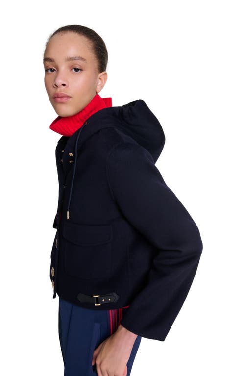 Shop Maje Double-faced Short Jacket In Navy