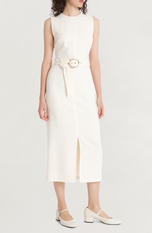 Shop Luxely Sleeveless Belted Dress In White Smoke