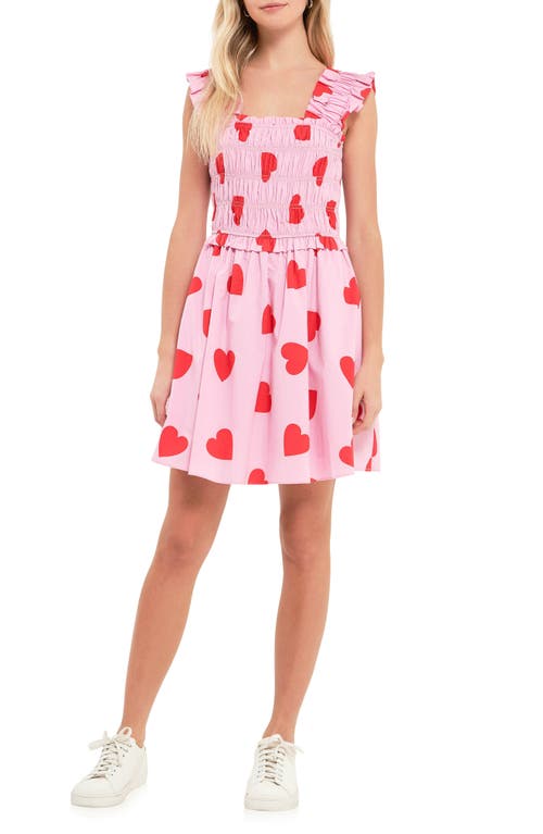 English Factory Heart Shape Shirred Sundress Pink/red at Nordstrom,