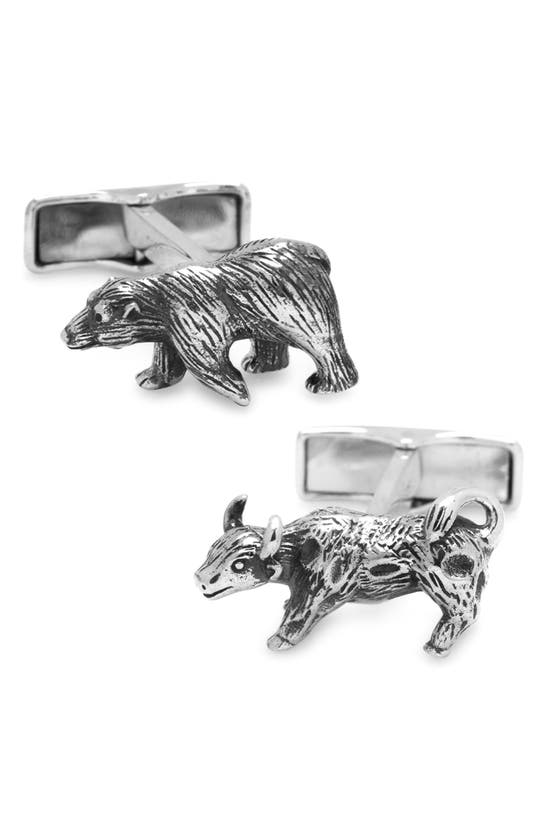 Cufflinks, Inc Bull & Bear Sterling Silver Cuff Links In Silver