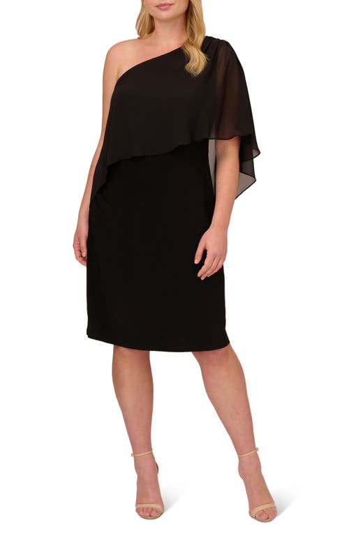 Adrianna Papell Chiffon Jersey One-Shoulder Dress Black at Nordstrom,